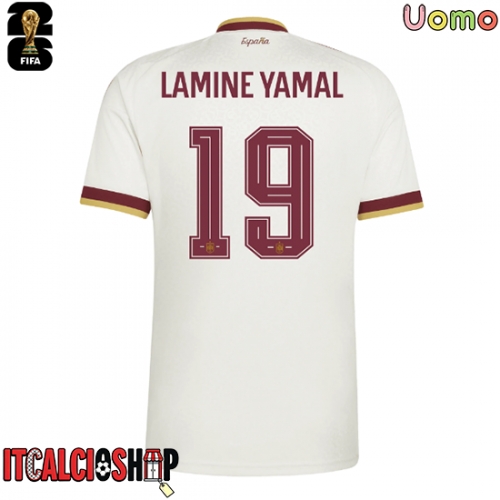 Spagna Lamine Yamal #19 Seconda Maglia Mondiali 2026 Manica Corta